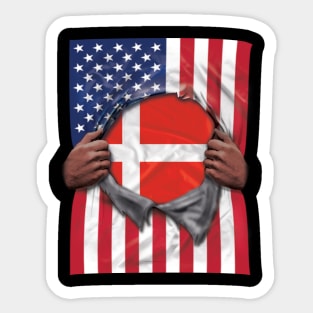 Denmark Flag American Flag Ripped - Gift for Danish From Denmark Sticker